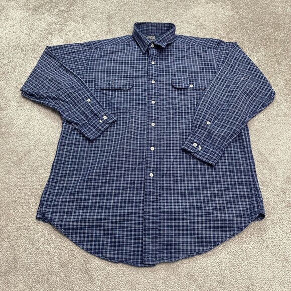 Polo By Ralph Lauren Halpern Button Down Shirt Mens 16 32/33 Blue Plaid Cotton - Picture 1 of 14
